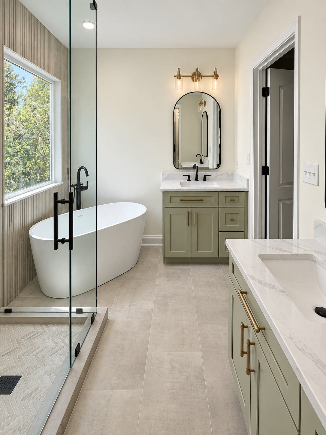 luxury bathroom with freestanding tub built by Gold C Builders in Denver NC