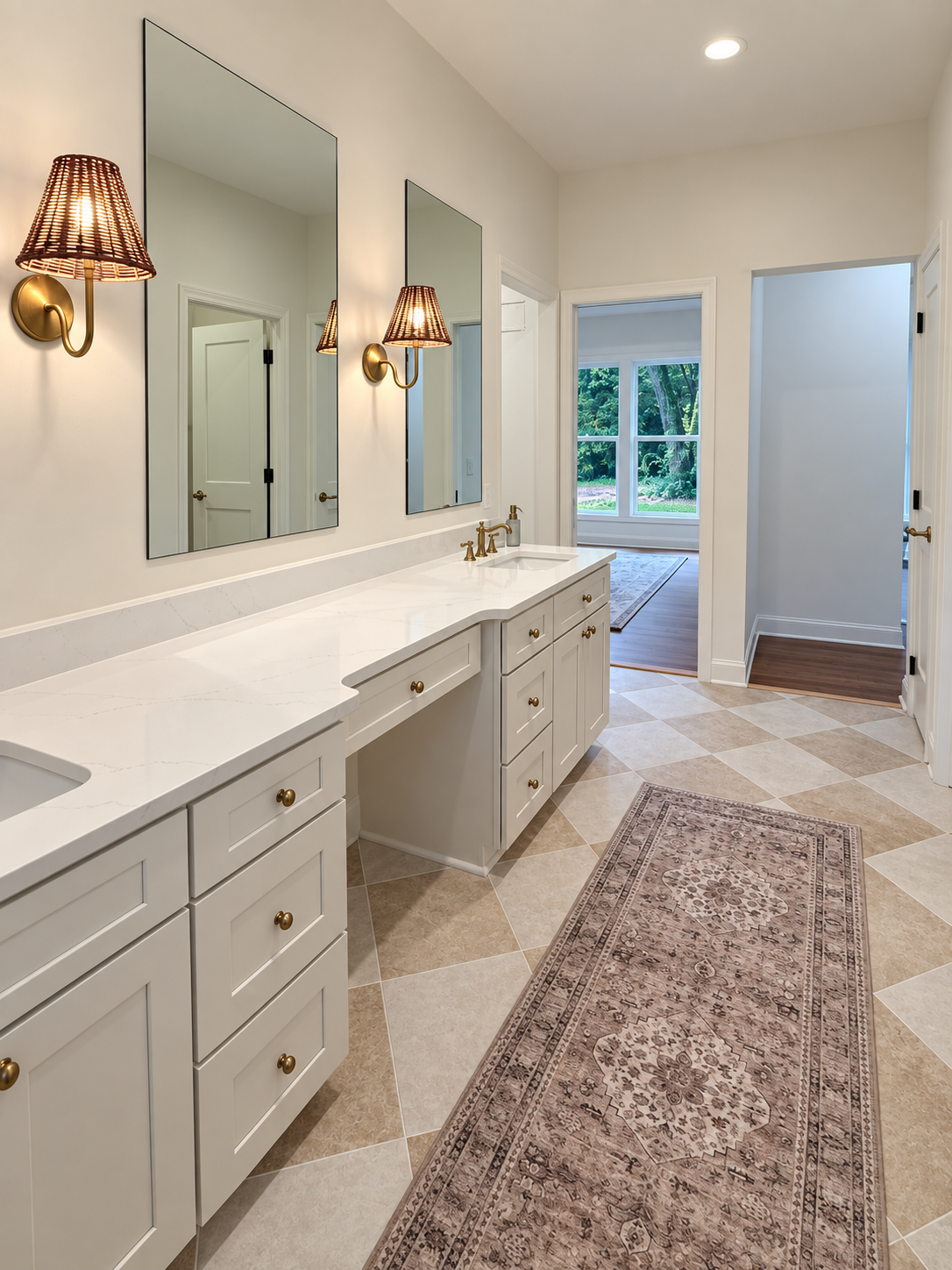 modern bathroom vanity with dual mirrors remodeled by Gold C Builders in Denver NC